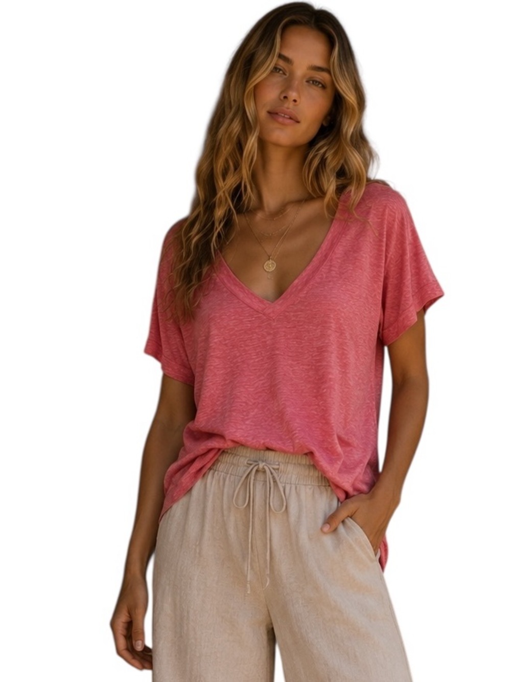 WIHOL Rose Heathered Sweetheart Neckline Short Sleeve Top